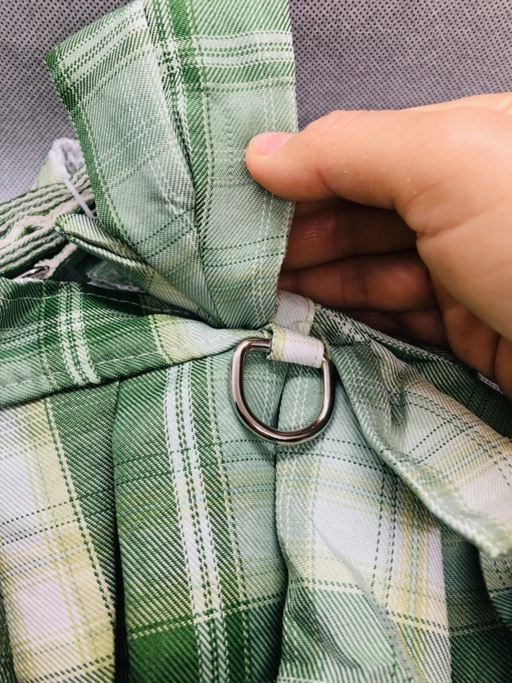 Green Plaid pet Harness Dress with Leash